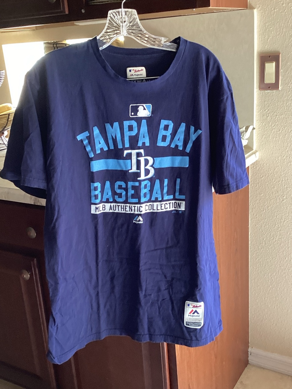 Majestic Tampa Bay Baseball Tee - Navy Blue with Light Blue Logo